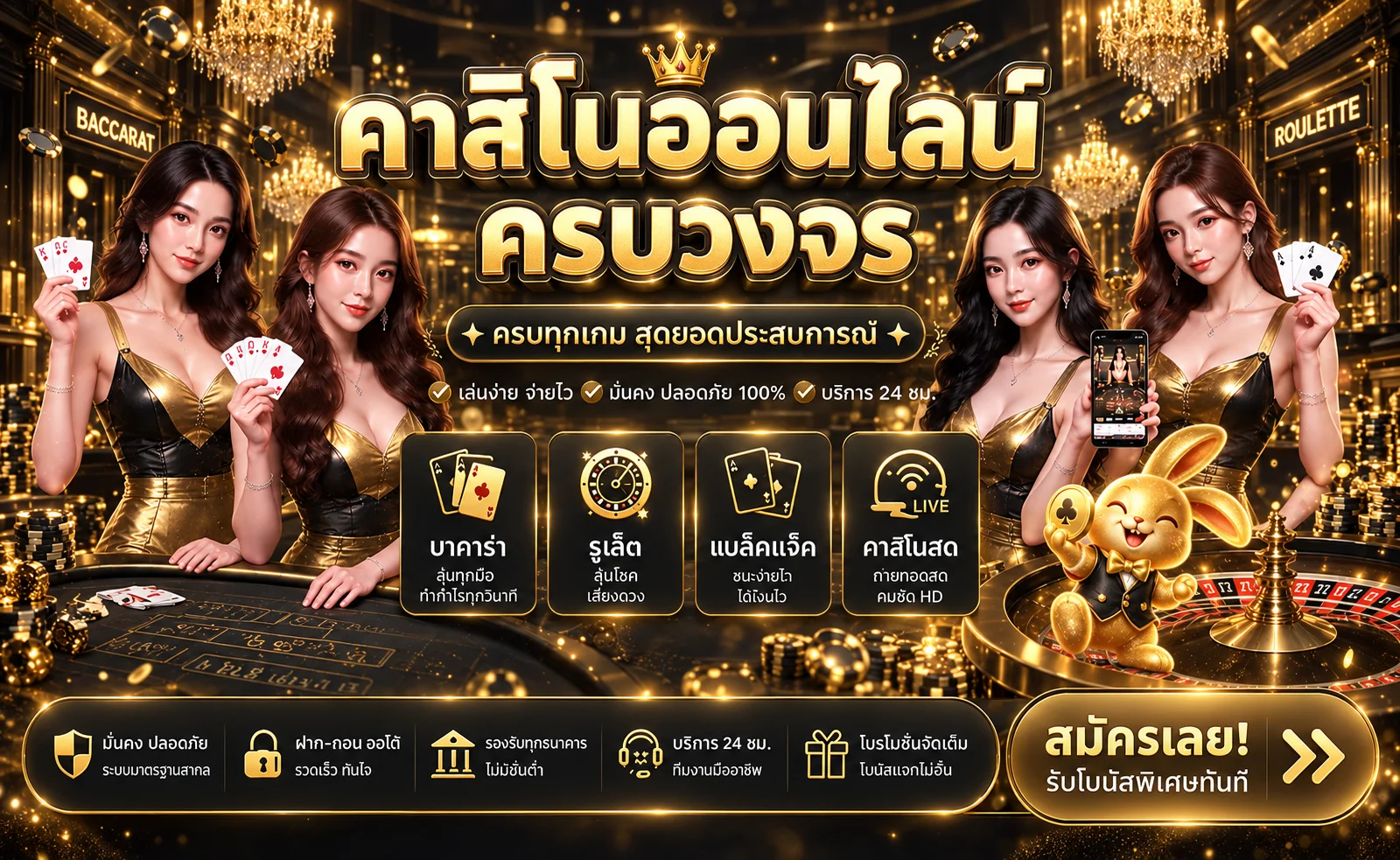 แบนเนอร์คาสิโนออนไลน์ PGLS โทนดำทอง